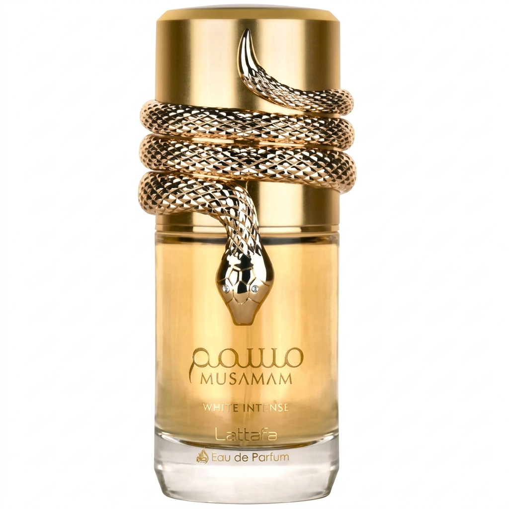 Frasco do perfume Musamam White Intense da Lattafa 100 ml, unissex árabe